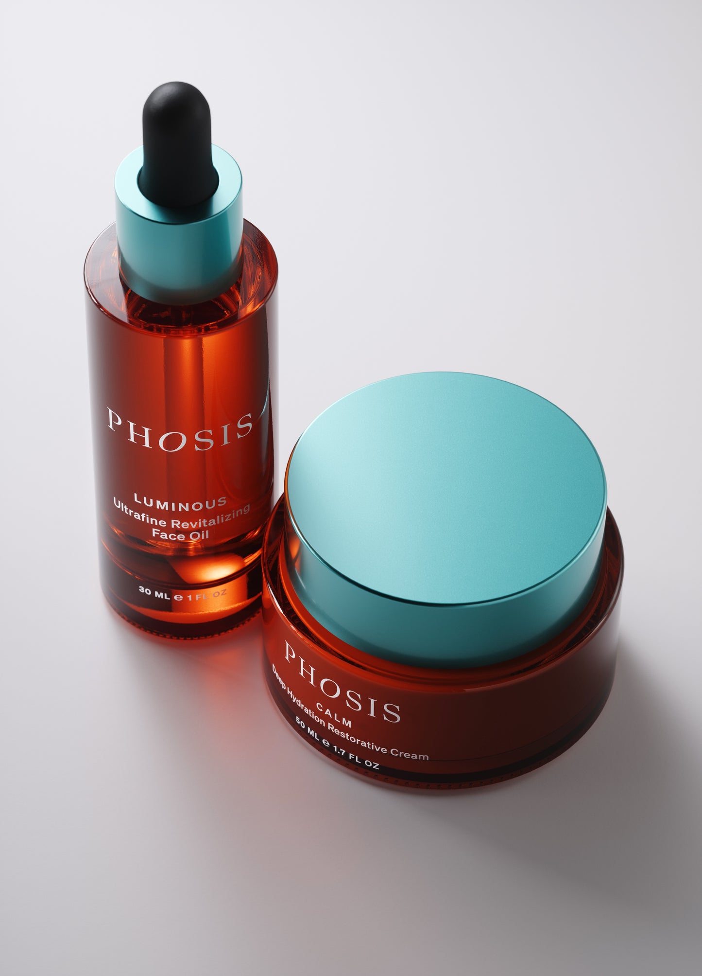 Two skincare products from the brand Phosis on a light gray background
